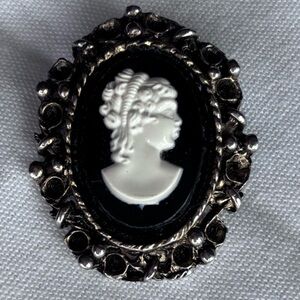 Classic Silver and Black Cameo Brooch